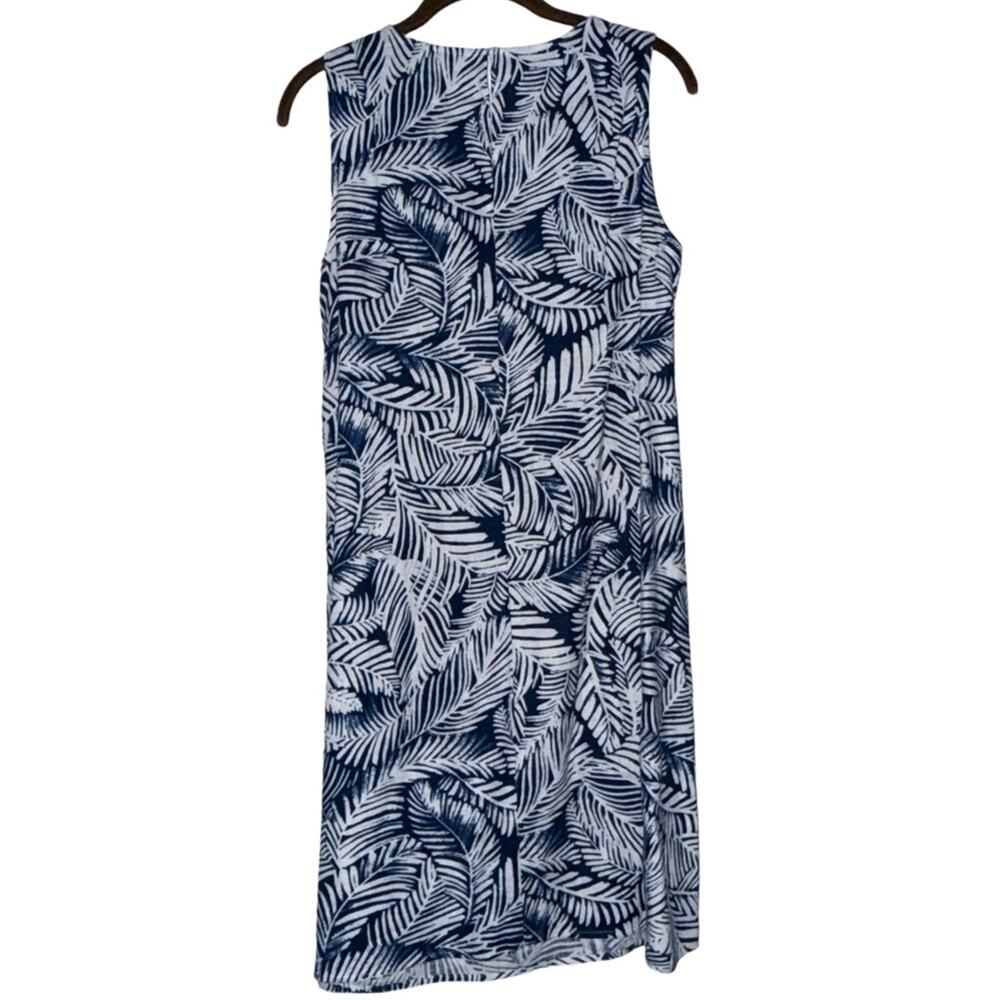 Anne Klein Sleeveless Navy and White Leaf-Print Linen Dress Sz 6